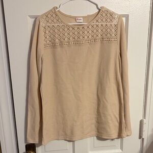 Chic Beige Lace Women's Long Sleeve Top